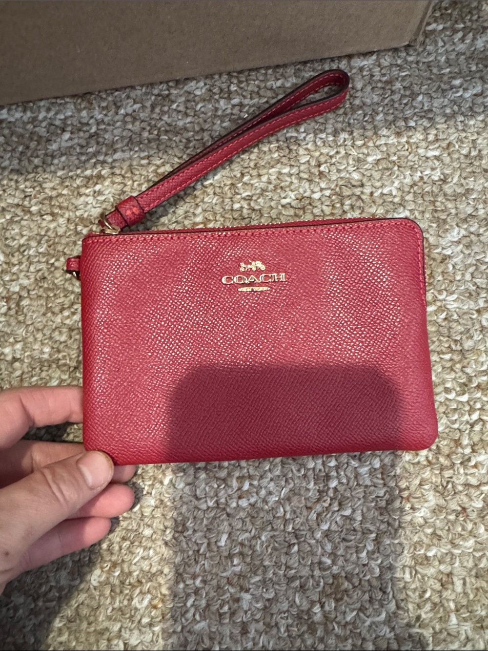 Coach Red Saffiano Leather Wristlet with Gold Logo like new
